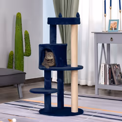 PawHut 4 Tiers 104cm Cat Tree w/ Scratching Posts Perches Hanging Ball, Blue