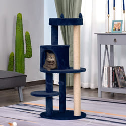 PawHut 4 Tiers 104cm Cat Tree w/ Scratching Posts Perches  Hanging Ball, Blue