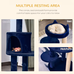 PawHut 4 Tiers 104cm Cat Tree w/ Scratching Posts Perches  Hanging Ball, Blue
