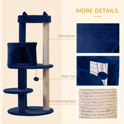 PawHut 4 Tiers 104cm Cat Tree w/ Scratching Posts Perches  Hanging Ball, Blue - Additional view 4