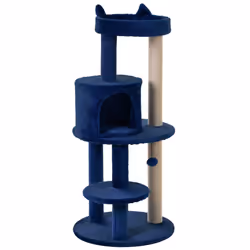 PawHut 4 Tiers 104cm Cat Tree w/ Scratching Posts Perches  Hanging Ball, Blue - Additional view 8