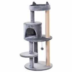 PawHut Grey 3-Tier Cat Tree With Scratching Posts | Cat Tree House