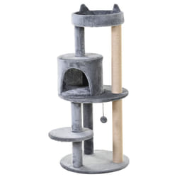 PawHut Grey 3-Tier Cat Tree With Scratching Posts | Cat Tree House
