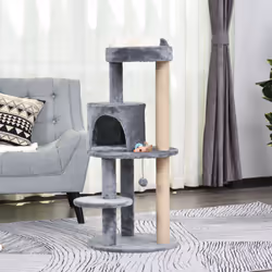 PawHut Grey 3-Tier Cat Tree With Scratching Posts | Cat Tree House - Additional view 4