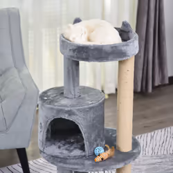 PawHut Grey 3-Tier Cat Tree With Scratching Posts | Cat Tree House - Additional view 5