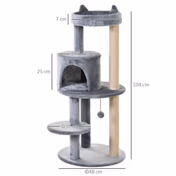 PawHut Grey 3-Tier Cat Tree With Scratching Posts | Cat Tree House - Additional view 7