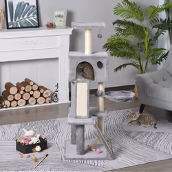 PawHut Cat Activity Tree with Condo Sisal-Covered Scratching Posts for Climbing