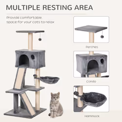 PawHut Cat Activity Tree with Condo Sisal-Covered Scratching Posts for Climbing