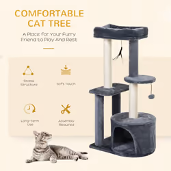 PawHut Cat Multi-Activity Tree Tower w/ Perch House Scratching Post Play Ball - Additional view 4