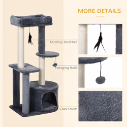 PawHut Cat Multi-Activity Tree Tower w/ Perch House Scratching Post Play Ball - Additional view 5