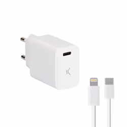 Ksix 20 W wall charger, PPS, Power Delivery, Made for iPhone, Fast charge, USB-C + 1 m USB-C to Lightning cable, White, Indoo ...