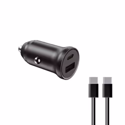 Ksix Car Charger, 20W, Fast Charge, Power Delivery, Multiport (USB-C and USB-A) + USB-C to USB-C cable, Black, Auto, Cigar li ...