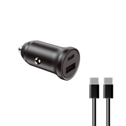 Ksix Car Charger, 20W, Fast Charge, Power Delivery, Multiport (USB-C and USB-A) + USB-C to USB-C cable, Black
