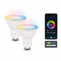 Ksix Pack 2 SmartLED Smart Bulbs, 5,5W, 400 lumens, GU10 Base, RGB + CCT, WiFi, 5.5 W, 35 W, GU10, 400 lm, 15000 h, Blue, Coo ...