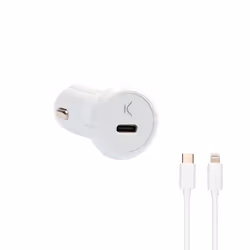 Ksix Car Charger, 18W, Fast Charging, Power Delivery + Cable USB-C to Lightning Made for iPhone, White, Auto, Cigar lighter, ...
