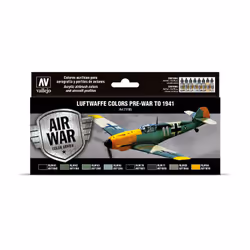 Vallejo Luftwaffe colors pre-war to 1941, 17 ml, Blue, Brown, Green, Grey, Yellow, Matte, Bottle