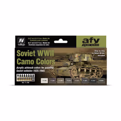 Vallejo Soviet WWII Camo Colors, 17 ml, Black, Brown, Green, Grey, Olive, Tan, Matte, Bottle