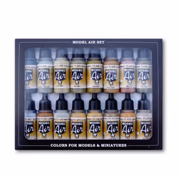 Vallejo German WWII Europe & Africa, 17 ml, Black, Brown, Green, Grey, Ivory, Olive, White, Yellow, Matte, Bottle