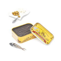 Balvi - Sardines Set of 6 Snack Forks in The Shape of a Fishbone and Presented in a Sardines tin of Vintage Design. Snack Forks are Made of Stainless