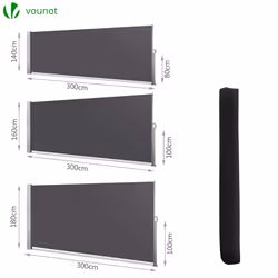 VOUNOT 1.6 x 3 m Side Awning Retractable, Privacy Screen for Patio, Garden, Balcony, Terrace, Black - Additional view 3