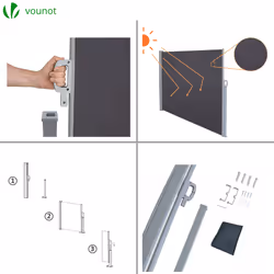 VOUNOT 1.6 x 3 m Side Awning Retractable, Privacy Screen for Patio, Garden, Balcony, Terrace, Black - Additional view 5
