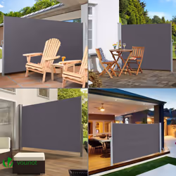 VOUNOT 1.8 x 3 m Side Awning Retractable, Privacy Screen for Patio, Garden, Balcony, Terrace, Black - Additional view 2