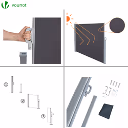 VOUNOT 1.8 x 3 m Side Awning Retractable, Privacy Screen for Patio, Garden, Balcony, Terrace, Black - Additional view 5