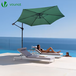 VOUNOT 3m Cantilever Garden Parasol, Banana Patio Umbrella with Crank Handle and Tilt, Green