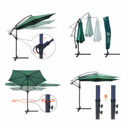 VOUNOT 3m Cantilever Garden Parasol, Banana Patio Umbrella with Crank Handle and Tilt, Green