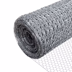 VOUNOT Chicken Wire Mesh, Metal Animal Fence, 13mm Holes, 1m x 25m, Galvanized Silver