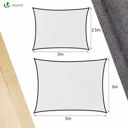 VOUNOT HDPE Sun Shade Sail Rectangle with Fixing Kits, 3x2.5m, Grey