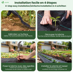 VOUNOT 2x10m Weed Control Fabric, Heavy Duty Landscape Ground Cover Membrane, Black