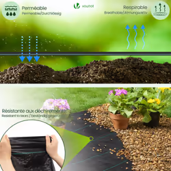 VOUNOT 2x10m Weed Control Fabric, Heavy Duty Landscape Ground Cover Membrane, Black - Additional view 5