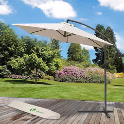 VOUNOT 3m Cantilever Garden Parasol, Banana Patio Umbrella with Crank Handle and Tilt for Outdoor Sun Shade, Beige Beige Hexa ...