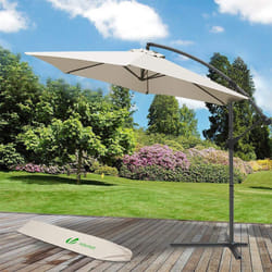 VOUNOT 3m Cantilever Garden Parasol, Banana Patio Umbrella with Crank Handle and Tilt for Outdoor Sun Shade, Beige Beige Hexagonal