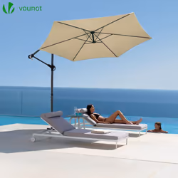 VOUNOT 3m Cantilever Garden Parasol, Banana Patio Umbrella with Crank Handle and Tilt, Khaki