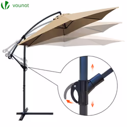 VOUNOT 3m Cantilever Garden Parasol, Banana Patio Umbrella with Crank Handle and Tilt, Khaki