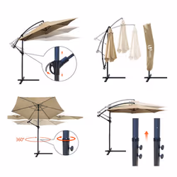 VOUNOT 3m Cantilever Garden Parasol, Banana Patio Umbrella with Crank Handle and Tilt, Khaki - Additional view 6