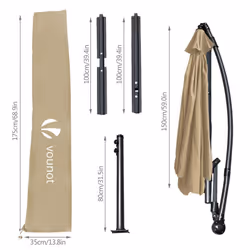 VOUNOT 3m Cantilever Garden Parasol, Banana Patio Umbrella with Crank Handle and Tilt, Khaki - Additional view 7