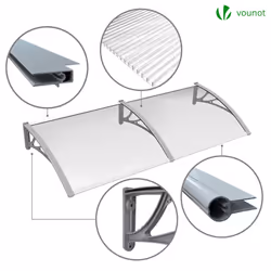 VOUNOT 200x80cm Front Door Canopy Porch Outdoor Awning, Rain Shelter, Grey - Additional view 6