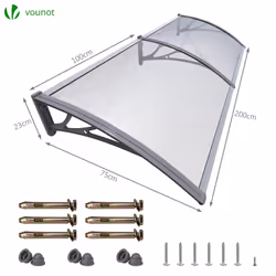 VOUNOT 200x80cm Front Door Canopy Porch Outdoor Awning, Rain Shelter, Grey - Additional view 7