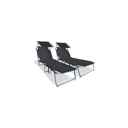 VOUNOT Folding Sun Loungers Set of 2, Sunbed with Adjustable Backrest & Sunshade for Garden, Beach, Patio, Pool, Camp, Load 110 kg, Black