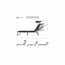 VOUNOT Folding Sun Loungers Set of 2, Sunbed with Adjustable Backrest & Sunshade for Garden, Beach, Patio, Pool, Camp, Load 110 kg, Black