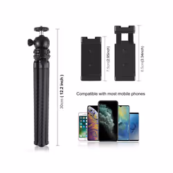 PULUZ Mini Octopus Flexible Tripod with Ball Head, Phone Clamp, Tripod Adapter & Long Screw for SLR Cameras, GoPro, Smartphones (30cm x 5cm)