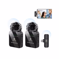 PULUZ Wireless Lavalier Microphone for Type-C Phone, Type-C Receiver and Dual Microphones (Black)