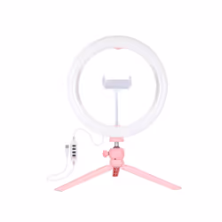 PULUZ 10.2" Ring Light with Desktop Tripod, USB, 3 Modes, Dual Color Temperature, Phone Clamp (Pink)