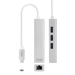 Nanocable USB-C to Ethernet Gigabit + 3x USB 3.0 Converter, 15 cm