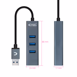 Nanocable USB 3.0 Hub 4xUSB3.0 USB-A/M-USB 3.0/H, Grey, 10 cm