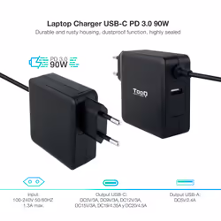 TooQ TQLC-USBC90PD power adapter/inverter Auto 90 W Black