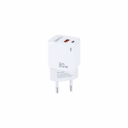 TooQ GaN Wall Charger USB-C/PD + USB-A/QC 30W, White, Indoor, AC, White